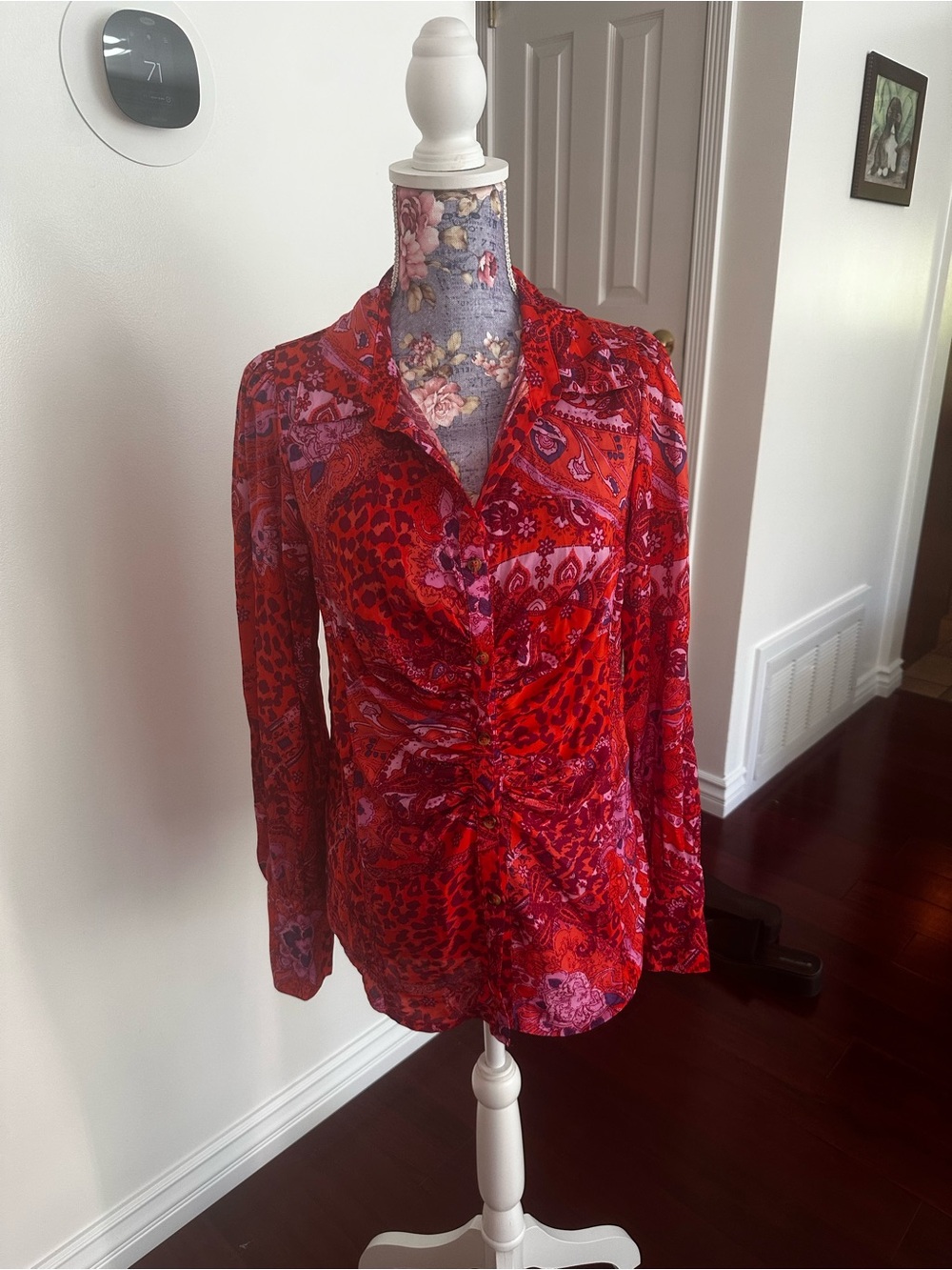 Alice + Olivia Red Pink Paisley & Floral Long-Sleeve Blouse